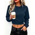 thumbnail image 5 of Gytharion Women's Cropped Sweatshirts Crew Neck Patch Pocket Solid Color Soft Comfortable Classic Pullovers Fashion Cozy Athleisure Pullover Tops, 5 of 7