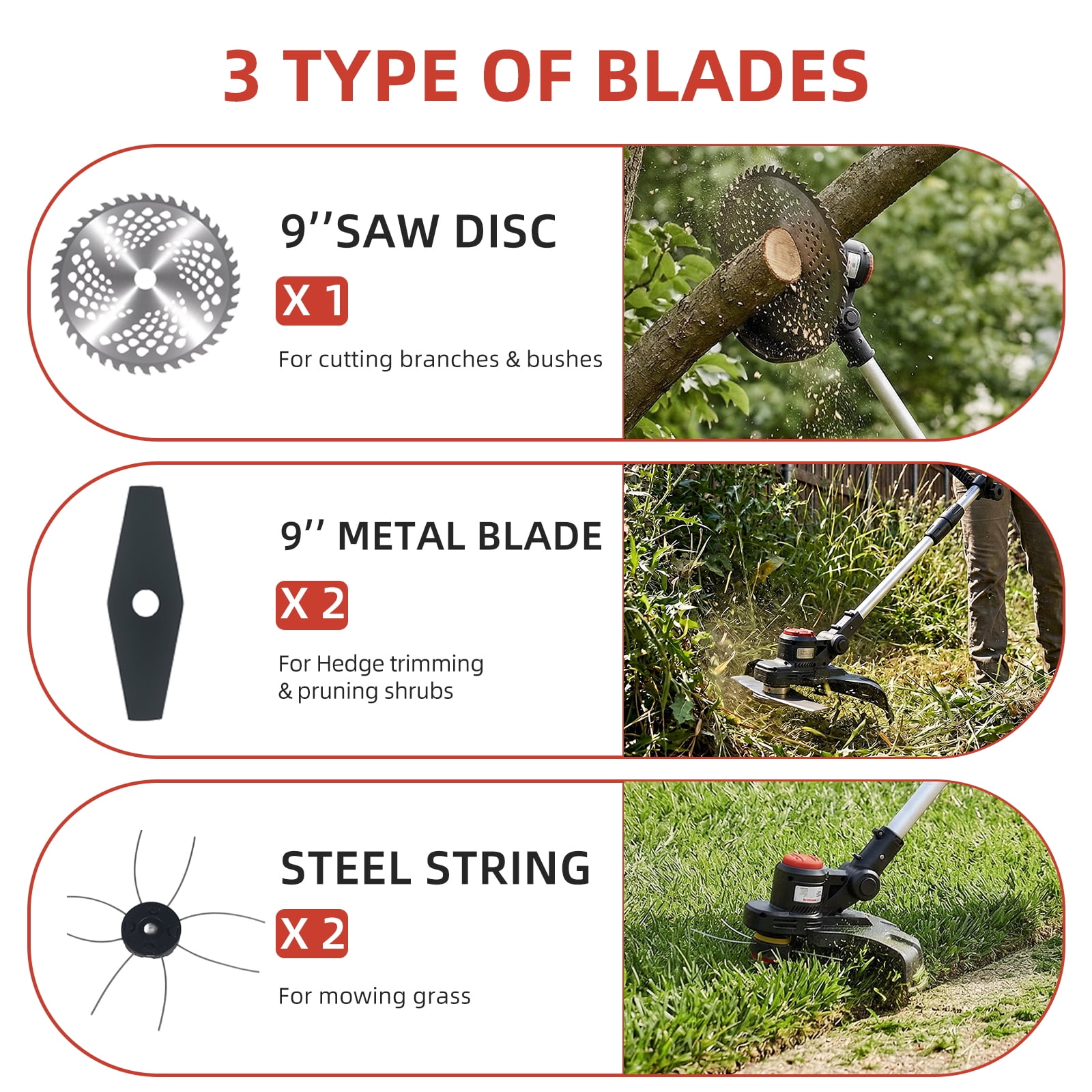 Paddsun Weed Eaters, 21V 650W Cordless Electric Weed Wacker 9-Inch Blades Brushless Grass Trimmer & Edger with 2 Battery String Trimmer for Yard