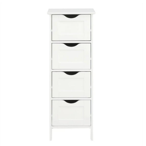 Sptwo Bathroom Floor Cabinet, Wooden Side Storage Organizer, 4 Drawers Free-Standing Cabinet for Bathroom/Hallway/Living Room, White