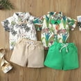 thumbnail image 2 of Bullpiano 0-4T Toddler Baby Boys Summer Print Shirt Outfits Clothes Short Sleeve Button Down Tops + Shorts Set (Green), 2 of 8