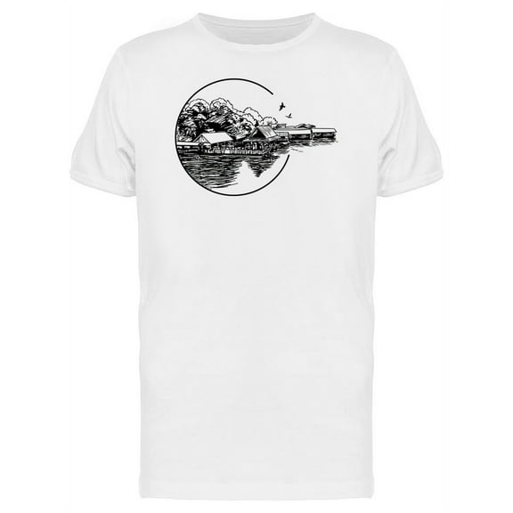 Small Village And River T-Shirt Men -Image by Shutterstock, Male x-Large
