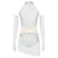 thumbnail image 1 of Aiihoo Robe de Danse Latine à Franges pour Femmes Jazz Tango Rumba Justaucorps de Gymnastique avec Gants Blanc G, 1 of 7