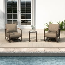 MBY 3-Piece Aluminum Patio Set with Swivel Rocking Chairs and Coffee Table, 6.7" Cushions, All-Weather Outdoor Furniture for Garden, Deck, or Poolside-Brown