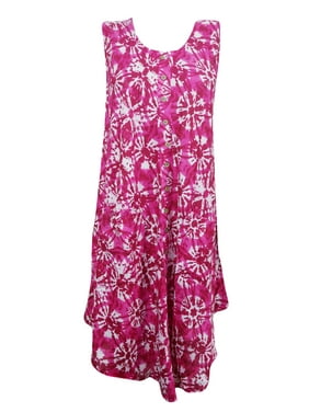 Mogul Women's Pink Holiday Dress Tie Dye Button Front Boho Gypsy Hippie Casual Dresses