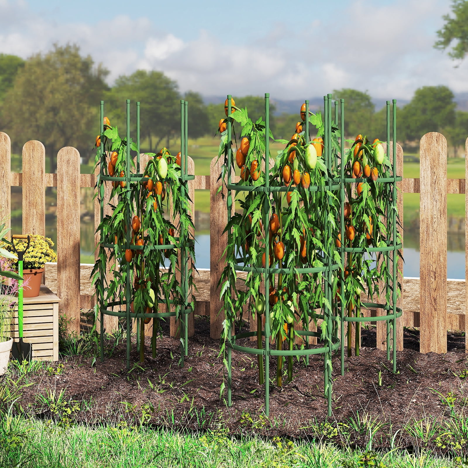 Gymax 3-Pack Garden Tomato Trellis 60'' Plant Support Cage w/ Adjustable Size for Plants