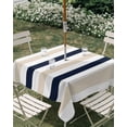 thumbnail image 2 of Outdoor Tablecloth with Umbrella Hole, Beige Navy Blue Striped Spillproof Waterproof Outdoor Table Cover, Farmhouse Stripe Art Patio Tablecloths for Party/Garden/Picnic, Square 60"x60", 2 of 9