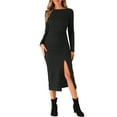 thumbnail image 2 of INSPIRE CHIC Women's Dress Crew Neck Long Sleeve Side Ruched Slit Dresses L Black, 2 of 6