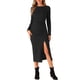 thumbnail image 2 of VESTIDO DE MUJER INSPIRE CHIC Cuello Redondo Manga Larga Fruncido Lateral Abertura Vestidos L Negro, 2 of 6