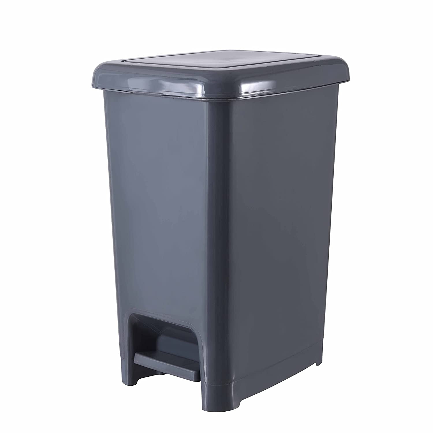 Superio Slim Step On Pedal Plastic Trash Can, Waste Bin 16 Qt, Onyx