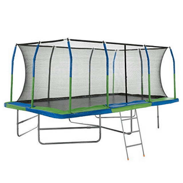 Outdoor Heights Standard Rectangular Kids Trampoline with Safety Net & Fiber Flex Enclosure Ring & Bonus Ladder - 10ft x 17ft