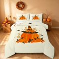 thumbnail image 2 of Homewish Halloween Cartoon Pumpkin Full Size Comforter Sets, Autumn Floral Bat Bedding Comforter Set, Pale Yellow Orange, Pumpkin Bat Reversible, 3 Pieces 1 Comforter and 2 Pillowcases, 2 of 6