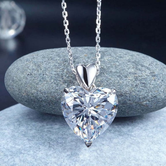 3.Ct Heart Cut Women Real Moissanite Pendant Chain 14K White Gold plated Silver