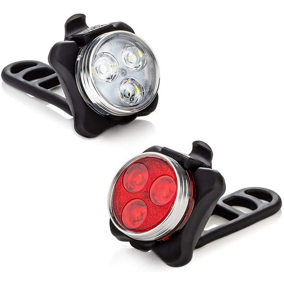 USB Rechargeable Bike Light Set,(1 Pack)Super Bright Front Headlight and Rear LED Bicycle Light,650mah Lithium Battery,4 Light Mode Options(2 USB cables and 4 Strap Included)