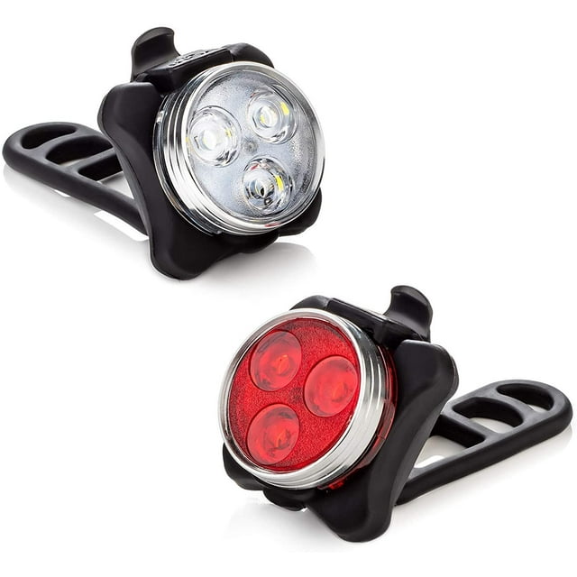 USB Rechargeable Bike Light Set,(1 Pack)Super Bright Front Headlight and Rear LED Bicycle Light,650mah Lithium Battery,4 Light Mode Options(2 USB cables and 4 Strap Included)