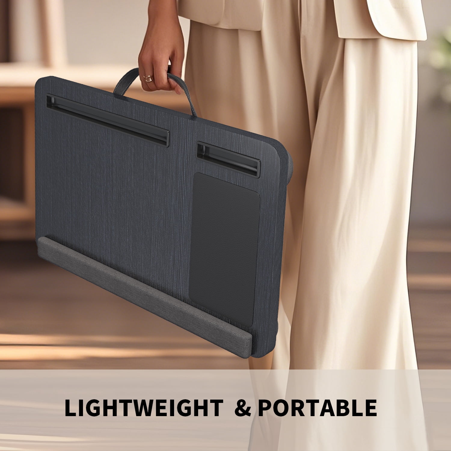 UNICOO Portable Lap Desk with Pillow Cushion, Fits 15.6" Laptop – Anti-Slip Strip, Storage Slot, Ergonomic Laptop Stand for Bed, Couch, or Home Office | Students, Home Office, or Travel (Ebony Black)