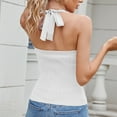 thumbnail image 4 of Pincandy Women's Fashion Casual New Summer Lace-Up Short Deep Scoop Neck Low Cut Racerback Tank Top for Women Workout Ribbed Knit Fitted Sleeveless Cami Shirt,White,L, 4 of 9