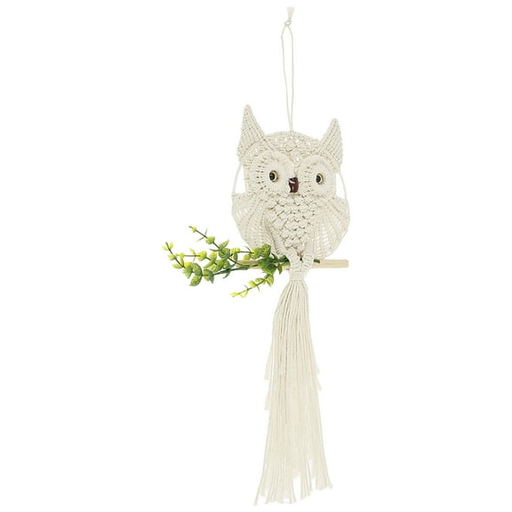 Owl Macrame Wall Hanging-Hand Woven Boho Tapestry-Macrame Wall Decor -Owl Decor for Bedroom, Living Room, Nursery (Beige)