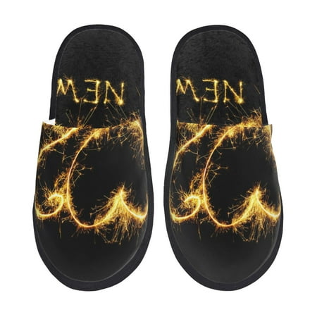Balery Happy New Year 2025 D Slient Indoor Furry Fleece Comfort House Shoes Soft Non-Slip Home Shoes Cotton slippers House Slippers-- Medium