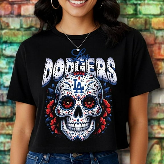 Dodgers Sugar Skull T-Shirt: DÃÂa de los Muertos LA Baseball Fan Gift