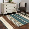 thumbnail image 3 of Turquoise Beige Striped 2.7x5 Area Rugs, Modern Farmhouse Vertical Stripes Non-Skid Rubber Backing Large Rectangle Rugs - Living Room Bedroom Home Office, Indoor Floor Mat Carpets Washable Rug, 3 of 9