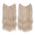 thumbnail image 1 of Xiao Hua Extensiones de cabello de alambre, gruesas, rizadas, onduladas, invisibles, con clip, sintéticas, para mujer, 16 pulgadas, color rosa claro y dorado., 1 of 2