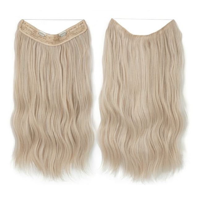Xiao Hua Extensiones de cabello de alambre, gruesas, rizadas, onduladas, invisibles, con clip, sintéticas, para mujer, 16 pulgadas, color rosa claro y dorado.