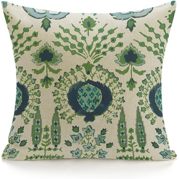 Ryan; Chinoiserie Pillow Cover 18"x18" Thibaut Green Blue Pillow Covers Linen Flower Throw Pillow Covers Farmhouse Pillowcase Cushion Covers for Sofa Couch Living Room