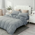 thumbnail image 5 of PURE ERA Jersey Knit Duvet Cover Set 100% T-Shirt Heather Cotton Super Soft Striped Design, with Zipper Closure, Blueish Grey Stripe, Queen, 5 of 9