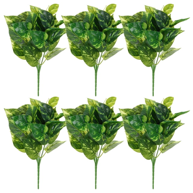Uxcell Plantas de Verdura Artificial, 7 Ramilletes de Planta Verde con Hojas de Scindapsus y Tallos de Hierba para el Hogar, Verde 8 Pcs