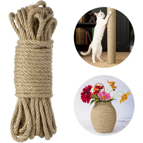 Cat Scratcher Replacement Rope, 32.8 Inches Natural Hemp Rope, 0.24 Inches Thickness DIY Hemp Rope for Handicrafts, Cat Tower Repair Rope Cat Tree Rope Replacement, Solid Jute Twine Rope