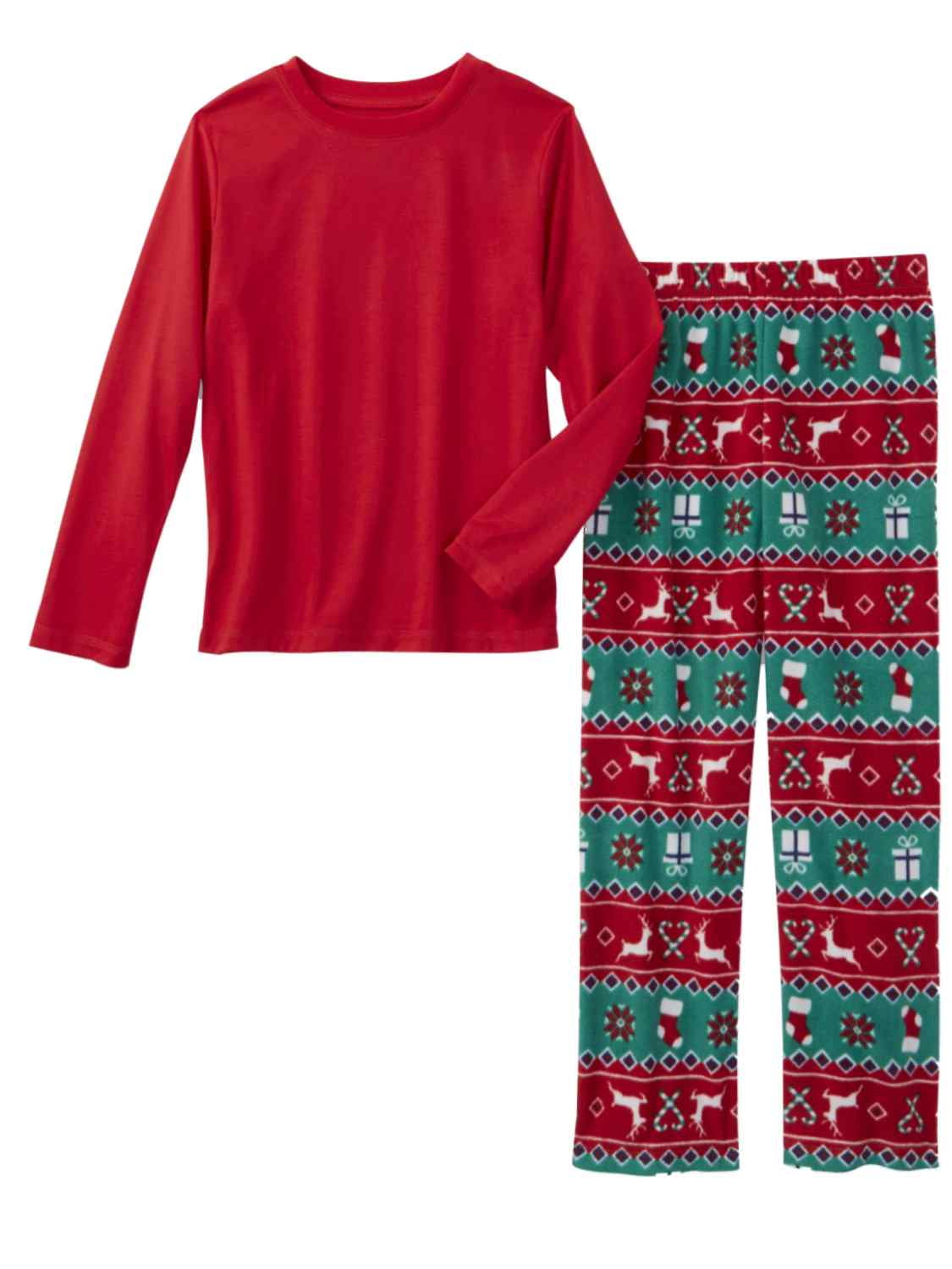 Joe Boxer Boys Red and Green Christmas Long Sleeve Pajamas Fleece