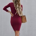 thumbnail image 4 of biudgviw Bodycon Dresses for Women Ribbed Knit Slim Half Buttons Midi Dress Fall Fashion Long Sleeve Short Dress, 4 of 7
