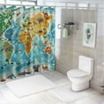 thumbnail image 7 of Orinice  4 Pcs Animal World Map Shower Curtain Set with Non-Slip Rugs, Toilet Lid Cover and Bath Mat, Kids Educational Shower Curtain with 12 Hooks, Geography Ocean Shower Curtains for Bathroom 69x72, 7 of 7