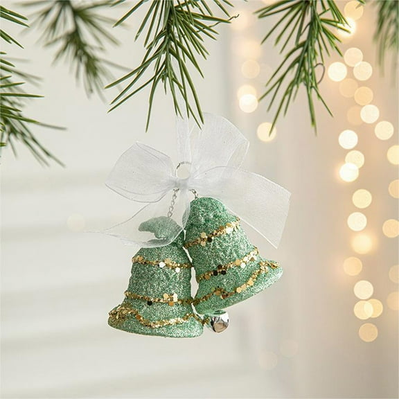JeashCHAT Christmas Bell Ornaments Green Glitter Bell Hanging Ornaments Christmas Tree Decorations Christmas Tree Hanging Pendant