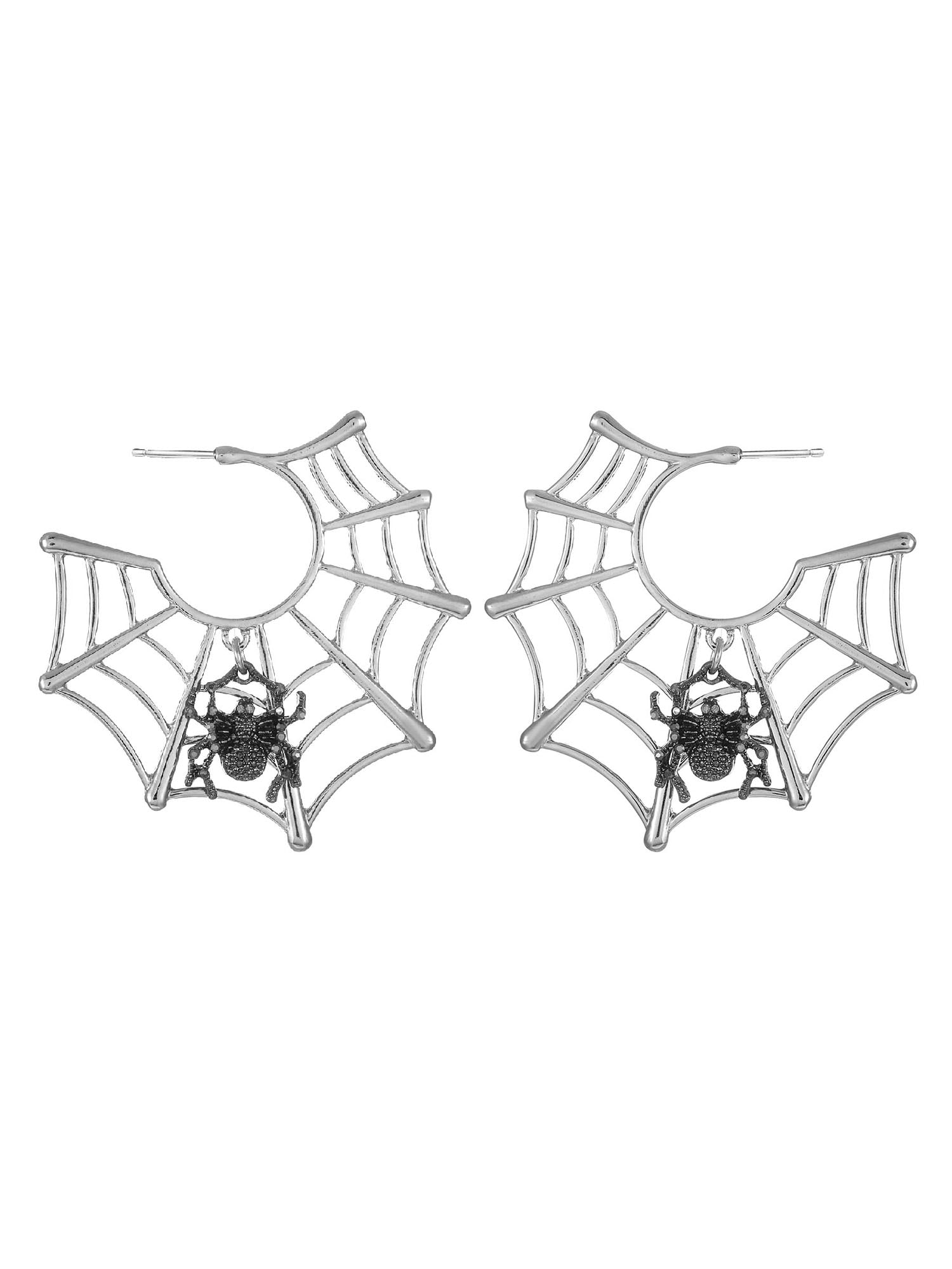 Way to Celebrate Spiderweb Halloween Silver Hoop Earrings, 1 Pair