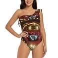 thumbnail image 4 of Daiia Casino King And Playing Cards Women's One Piece Swimsuits Personalized One Shoulder Swimwear Asymmetric Ruffle Bathing Suits-Large, 4 of 8