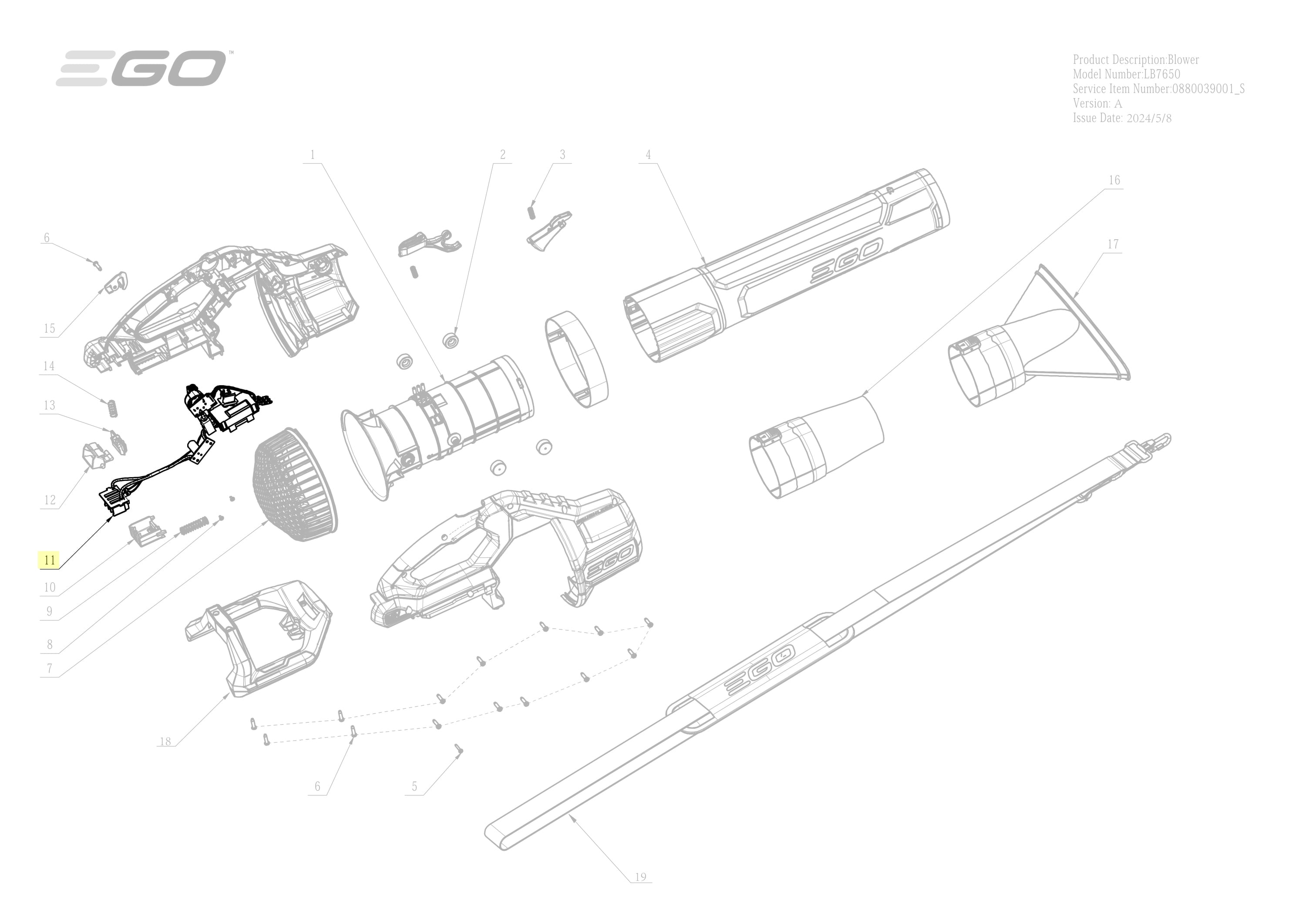 EGO Power+ Genuine OEM Electric Assembly for LB7650 Leaf Blower - 2831084001