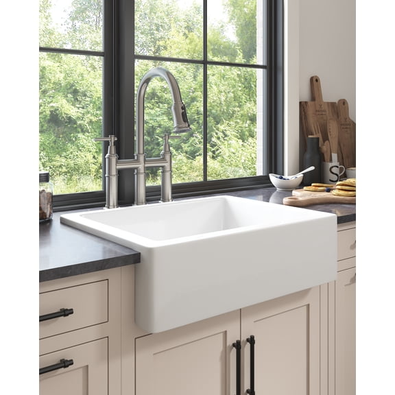 24"L x 19" W Farmhouse/Apron Front White Ceramic Kitchen Sink