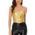 thumbnail image 1 of INSPIRAR CHIC Top de Mujer Corto Halter Brillante S Tono Dorado, 1 of 5