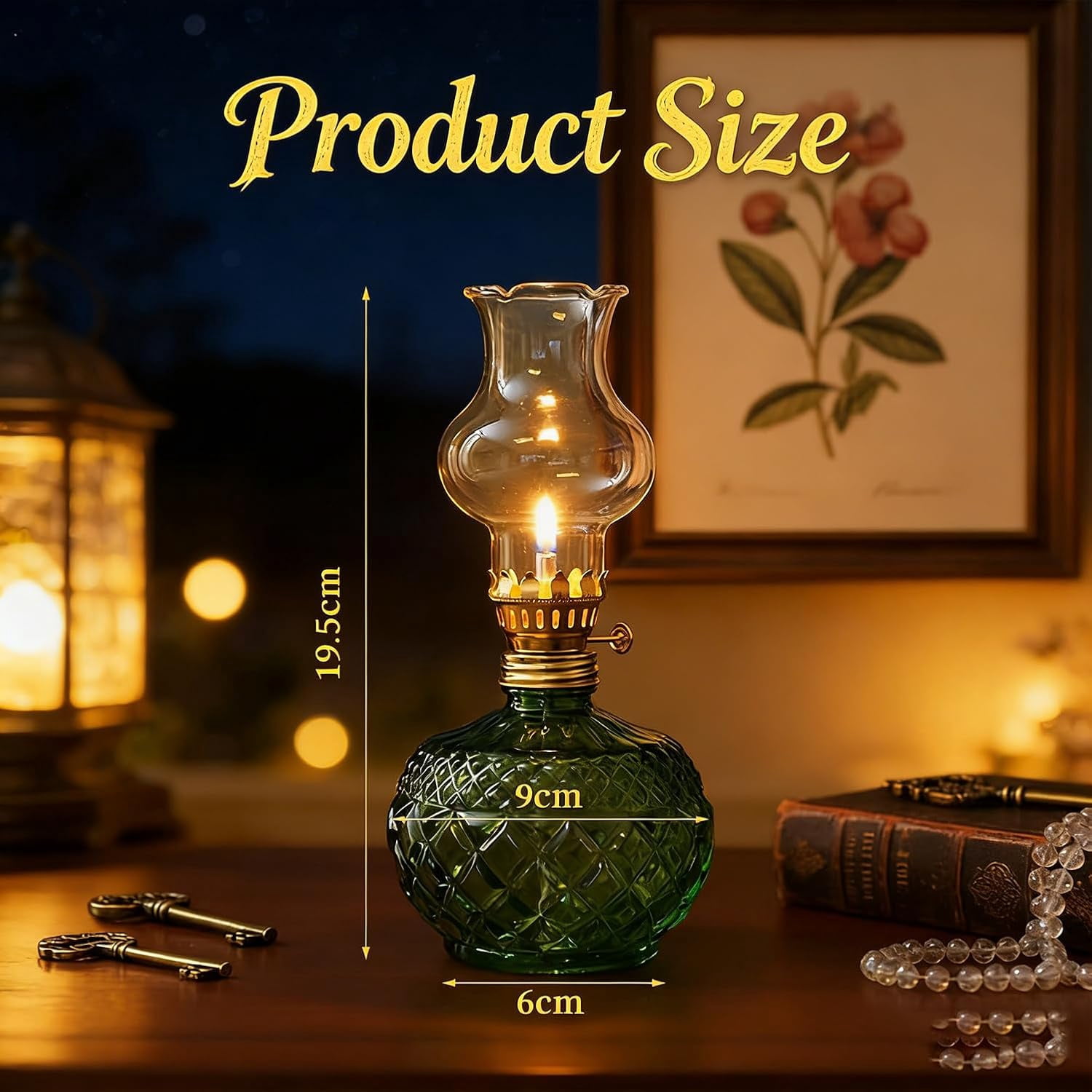 Vintage Glass Oil Lamp – Pineapple-Shaped Hurricane Lantern, 7.6 Inch Oil Lamp with Adjustable Wick & Metal Burner, Smokeless Flame for Emergency Lighting & Home Decor