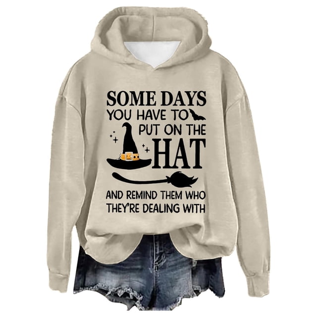 Halloween Oversized Letter Print Pullover Sweatshirt For Women Loose Fit Hooded Shirt