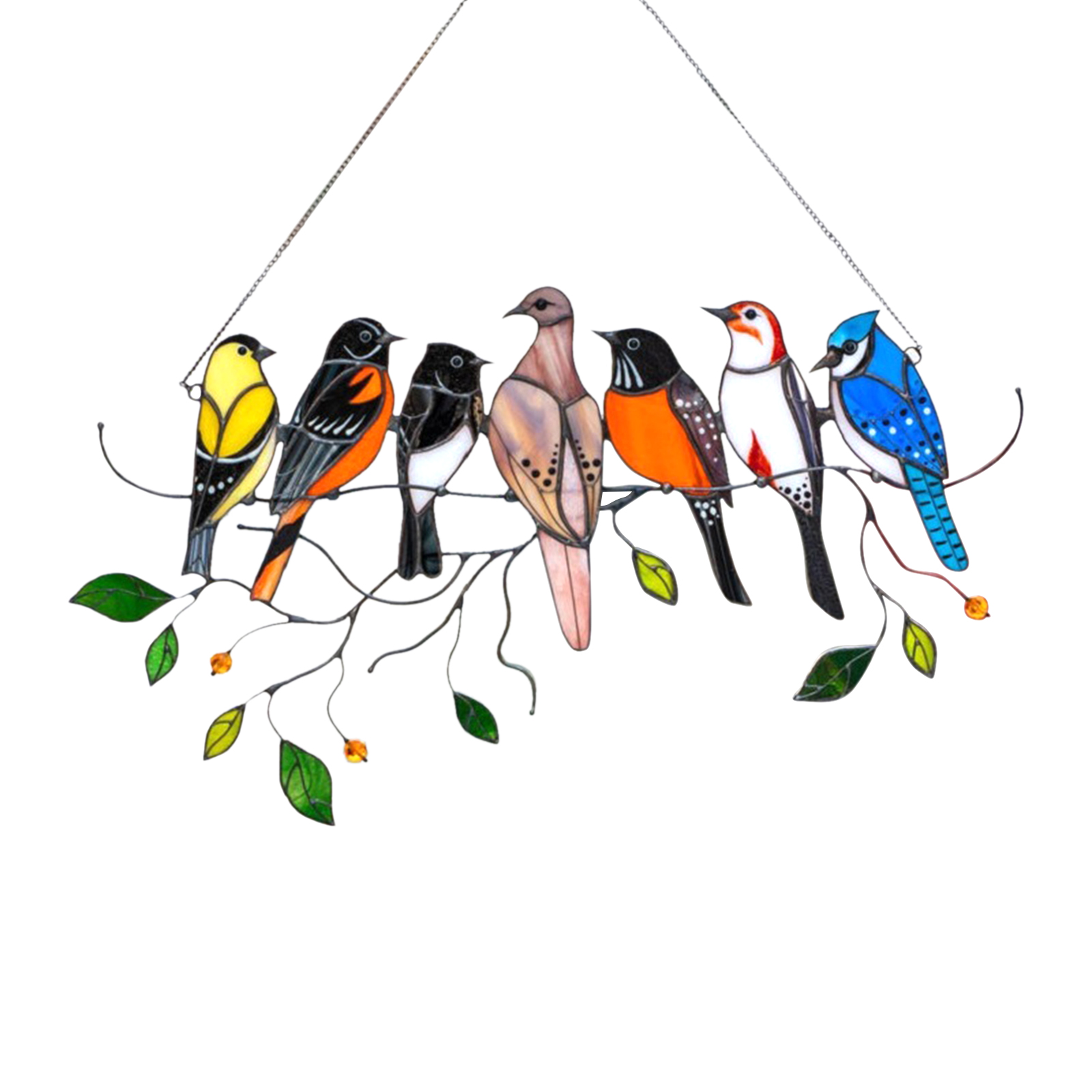 Ainiyo Multicolor Birds On A Wire Stained Glass Window Hanging Panel Walmart Com