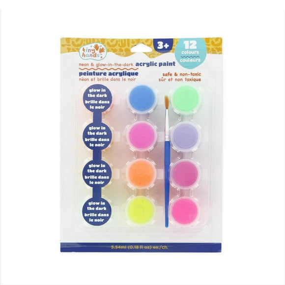TINY HANDS Acrylic Paint Set, Neon, Glow in the Dark, 12 colours, Age 3+, Kids, Crafts