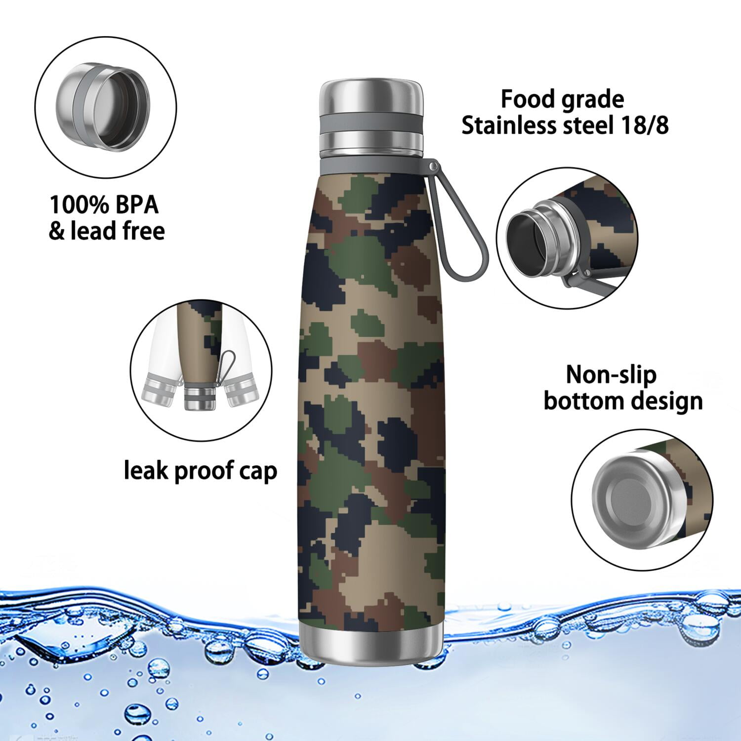 29oz Insulated Water Bottle with Tea Infuser, Stainless Steel Travel Mug, Camouflage Print