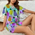 thumbnail image 4 of Fotbe Graffiti Pineapples Print Pajama Set for Women 2 Piece Loungewear Short Sleeve Tops and Shorts Set Soft Sleepwear-Small, 4 of 7