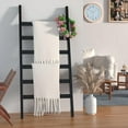 thumbnail image 6 of Bamboo Blanket Ladder, 6 Tier blanket holder, 68.9 Inch Tall blanket rack, Ladder Shelf against the wall, Rustic Bamboo Quilt Rack Stand in Bathroom, Living Room, Bedroom, Black, 6 of 17