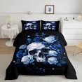thumbnail image 2 of Homewish Blue Rose Butterfly Skull Full Size Comforter Sets for Adults, Cool Boho Floral Gothic Bedding Comforter Set, Black Reversible, 3 Pieces, 1 Comforter and 2 Pillowcases, 2 of 6