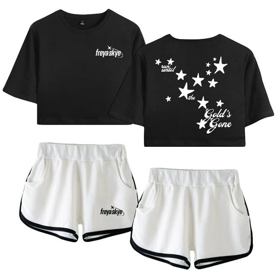 Freya Skye Gold's Gone Short Sleeve Crop Top Shorts Two Piece Set Women's Top Sets