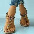 thumbnail image 5 of Penkiiy Women's Sandals Beaded Flat Summer Shoes T-Strap Thong Bohemian Casual Dressy Sandals for Women 38 Brown, 5 of 7