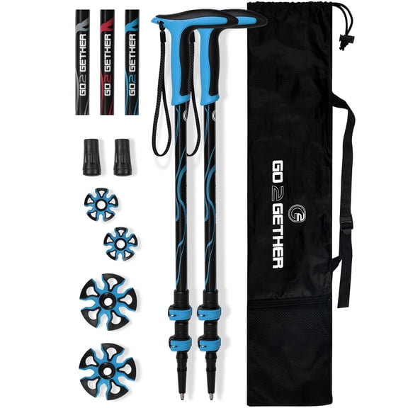 G2 Hiker Trekking Hiking Poles Telescopic/Aluminum Alloy/Comfort TPE Handle/Auto-Adjustable Strap/Quick Flip Lock/Snow Baskets Attached (Pack of 2 Poles),Black/Blue/Red